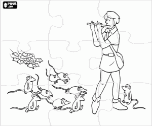Flutist and the rats puzzle coloring page