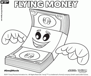 Flying Money, an emoji from movie coloring page