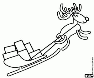 Flying reindeer and magical sleigh coloring page