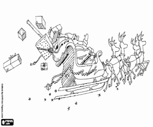 The flying sleigh of Santa Claus coloring page