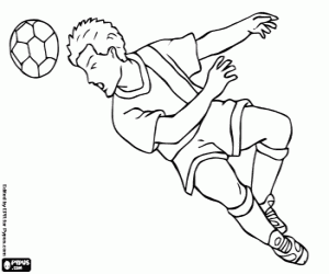 Footballer hits the ball with head coloring page