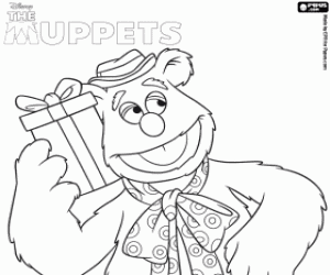Foozie bear with a gift box coloring page