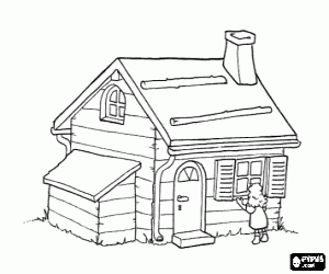 The forest house and the little girl coloring page