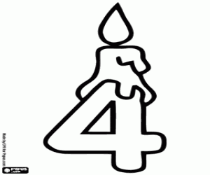 A four with a candle coloring page