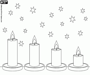 Four candles, background of stars coloring page