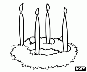 Four candles on the Christmas table coloring page