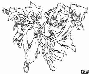 Four characters from Beyblade coloring page