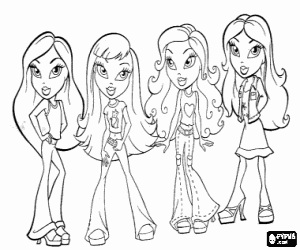 Four girls Bratz coloring page