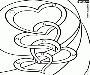 Four linked hearts coloring page