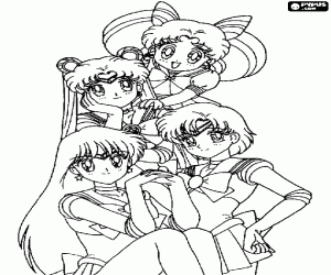 The four main Sailor Soldiers coloring page