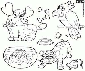 Four pets coloring page