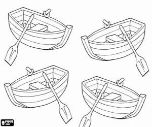 Four small rowing boats coloring page