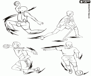 Four team sports coloring page