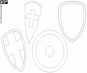 Four types of medieval shields coloring page