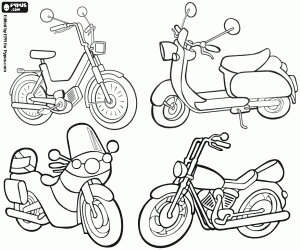 Four types of motorcycles coloring page