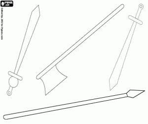 Four weapons of the middle ages coloring page