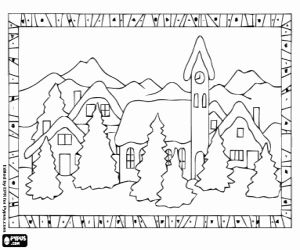 Frame with Christmas landscape coloring page
