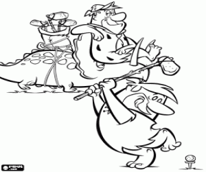 Fred Flintstone, Barney and the golf coloring page