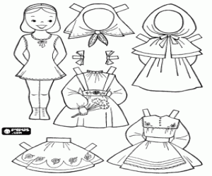 French typical dresses and doll coloring page