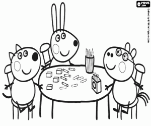 Friends of Peppa Pig at the table coloring page