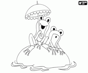 The frogs and a parasol coloring page