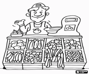 The fruit and vegetables seller coloring page