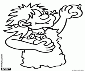 Fruits harvest in the prehistory coloring page