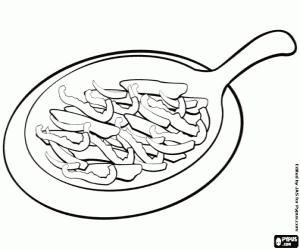 Frying pan with chicken fajitas coloring page