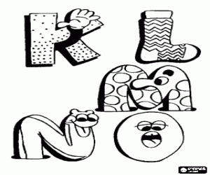 Funny letters from K to O coloring page
