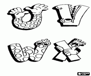 Funny letters from U to X coloring page