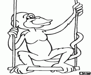 Funny monkey on a swing coloring page