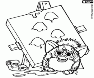 Furby and his art work coloring page