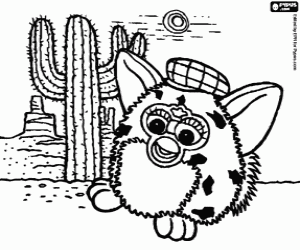 A Furby at the desert coloring page