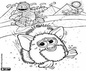 Furby and the mummy of Egypt coloring page