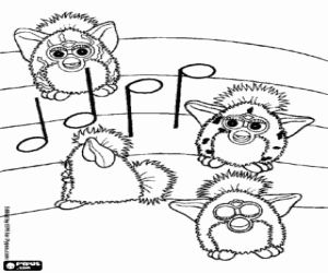 Furbys and the musical notes coloring page