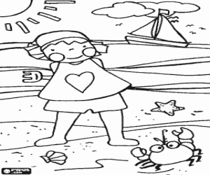 Games of a little girl on the beach coloring page