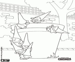 Garden gnomes in a plant pot coloring page