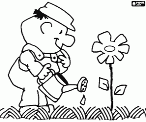 Gardener and a flower of spring coloring page