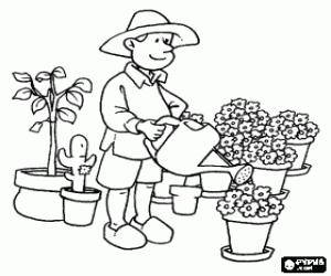 Gardener and the watering can coloring page