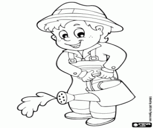 Gardener watering coloring page