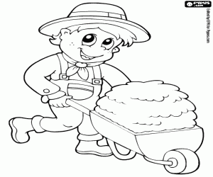 The gardener with the wheelbarrow coloring page
