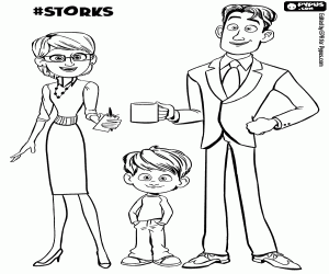 The Gardner family from Storks coloring page