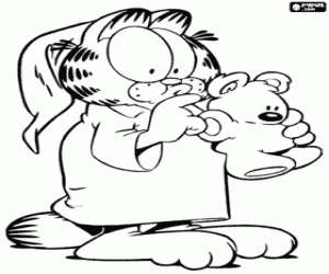 Garfield in pajama and Pooky coloring page