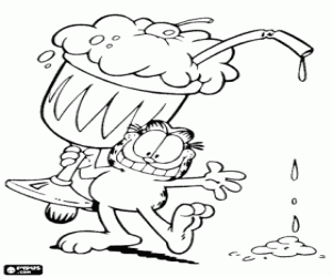 Garfield with a smoothie coloring page