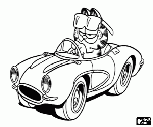 Garfield in a sports car coloring page