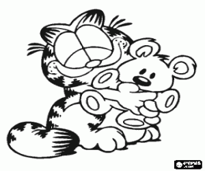 Garfield with the teddy Pooky coloring page