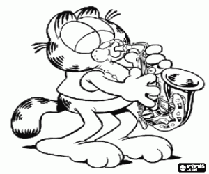 Garfield the cat playing the trumpet coloring page
