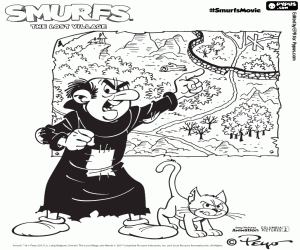 Gargamel and Azrael with the map coloring page