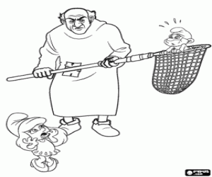 Gargamel, Papa Smurf and Smurfette coloring page