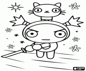 Garu and his cat,characters of Pucca coloring page
